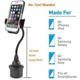Universal Car Mount Cup Phone Holder Adjustable 10" Gooseneck GPS Stand Cradle