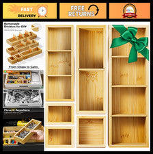 6 PCS Bamboo Drawer Organizer Set - 12 Compartment Storage Trays for Kitchen, Of
